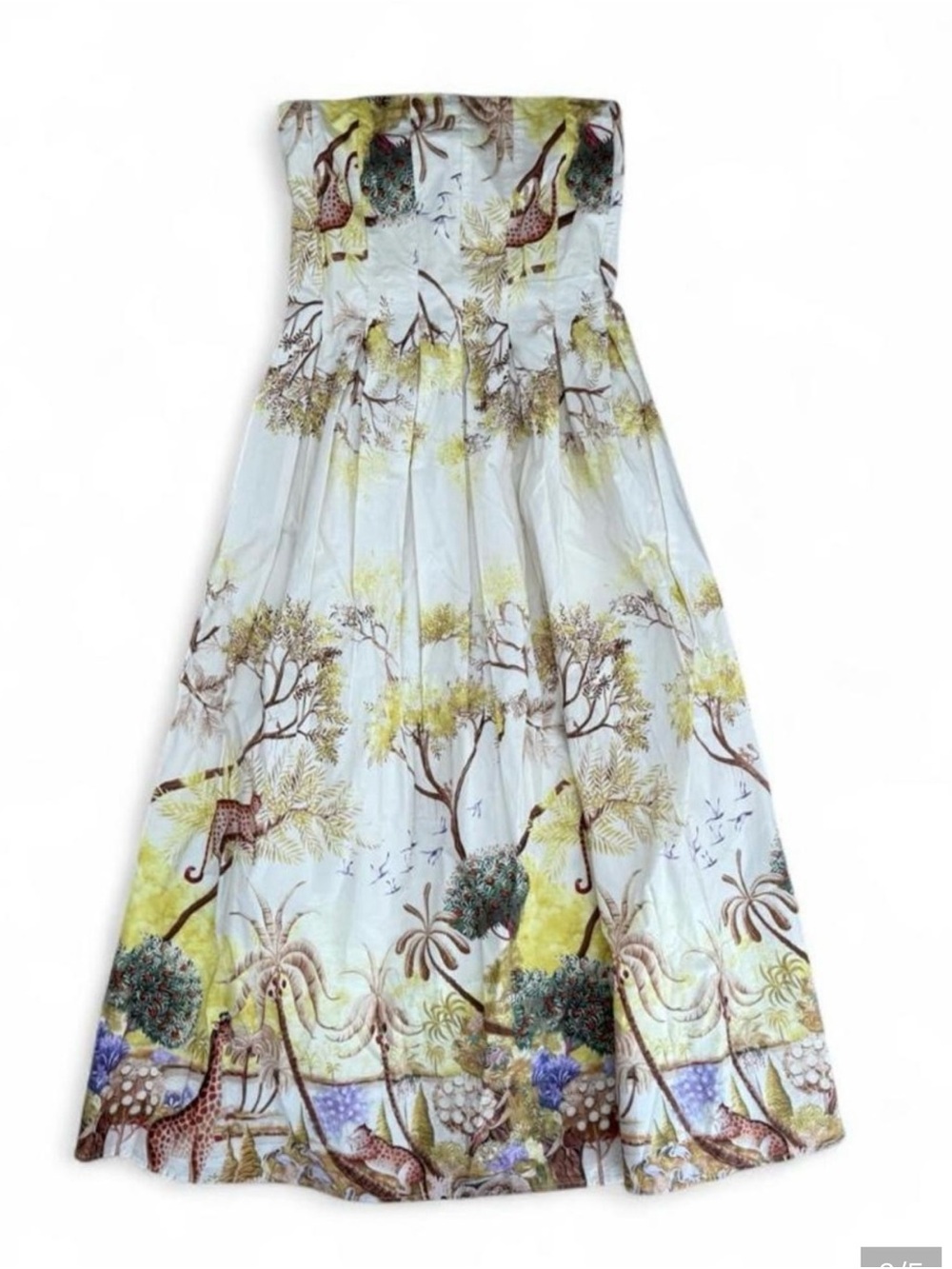 NWT - Caroline Constas Strapless Botanical Safari Midi Dress - Cream & Yellow - Picture 3 of 5